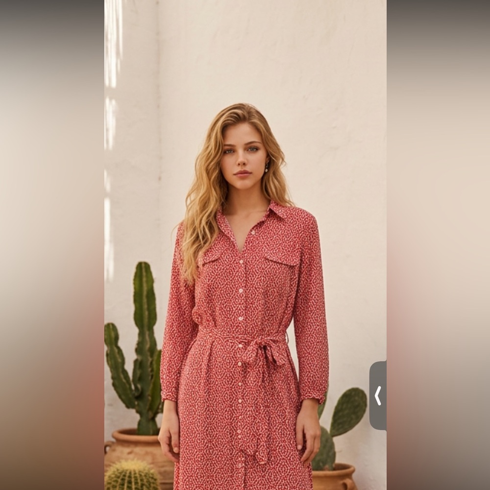 NY Collection Coral and Ivory Swirl Print Shirt Dress